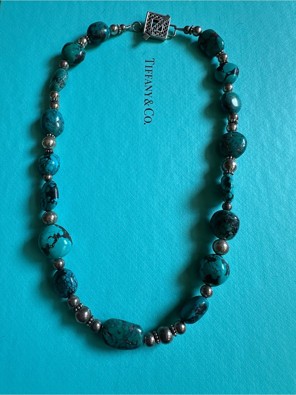 Vintage Sterling Silver Turquoise Beaded Necklace